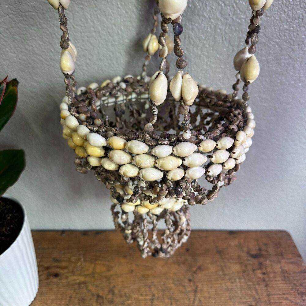 1970's Vintage Sea Shell Hanging Plant Holder Coastal Boho Mobile Chandelier - Picture 5 of 8